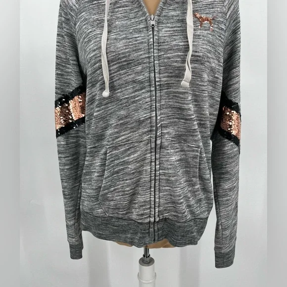 Victoria secret pink sequin logo cozy zip up hoodie M casual everyday campuswear - Picture 7 of 16